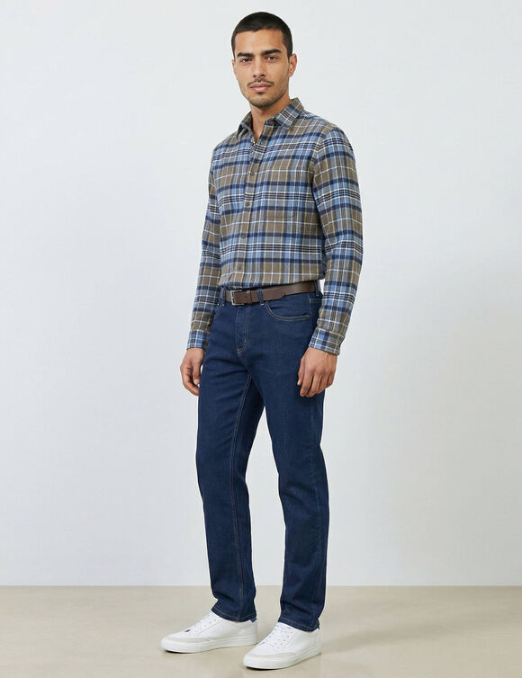 Chemise extra-longue carreaux flanelle (kaki)