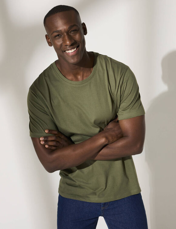 T-shirt col rond manches courtes - lot de 3 (corail + vert sauge + kaki)