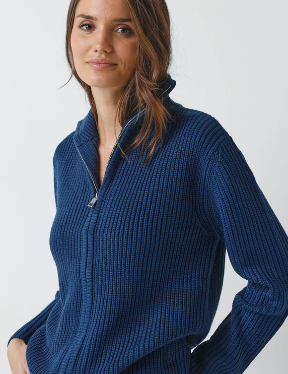 Gilet zippé en maille perlée (bleu encre)