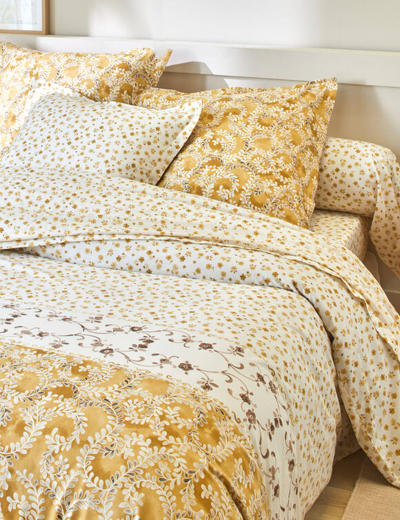 Linge de lit Amélie en coton imprimé vintage (beige)