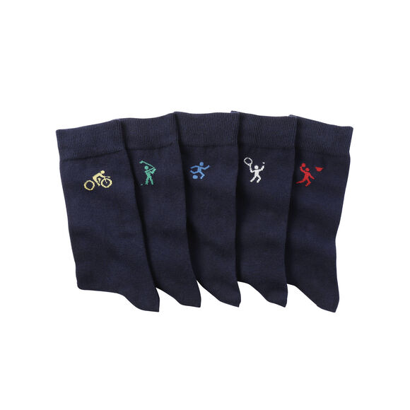 Mi-chaussettes fantaisie "sport" - lot de 5 paires (marine)