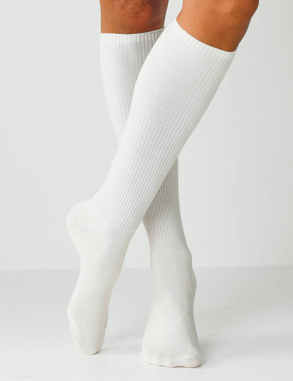 Chaussettes hautes maille c&ocirc;tel&eacute;e - lot de 2 paires (noir + beige)
