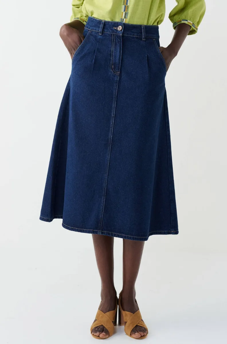 Lange uitlopende jeansrok in stone denim, katoenen denim, trapezemodel - Blancheporte Blog