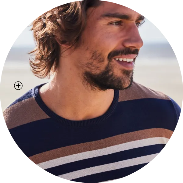 Pull col rond à rayures marron et bleues pour homme, tendance et confortable à petits prix | Blancheporte