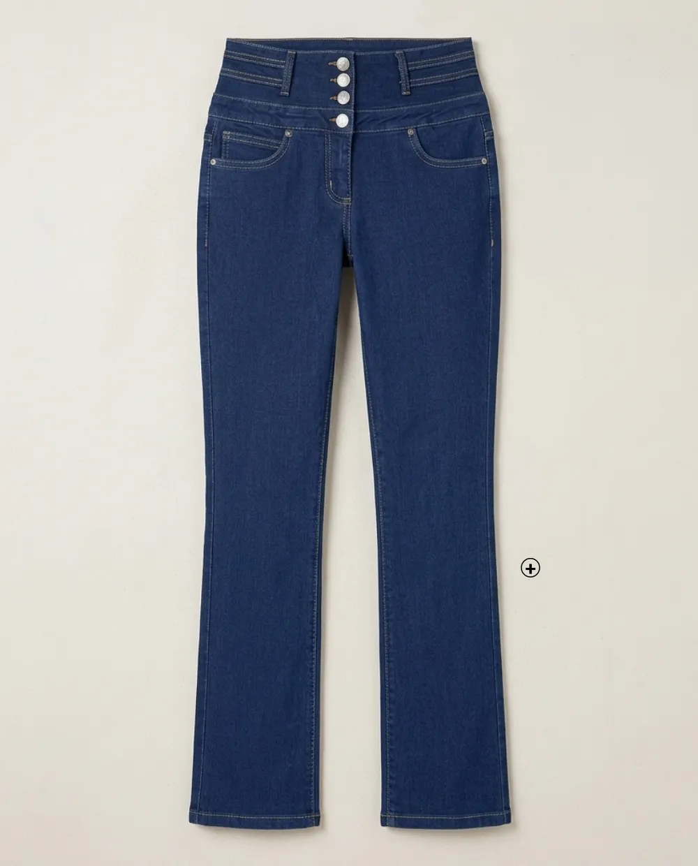 Stonewashed blauwe jeans, brede 7/8-pijp en hoge taille, binnenbeenlengte 65 cm, voor dames met een kleine lengte.