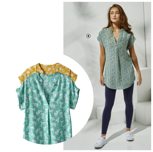 Bedrukte tuniek met omgeslagen mouwen Damestuniek met minimalistische print en omgeslagen mouwen, goedkoop | Blancheporte