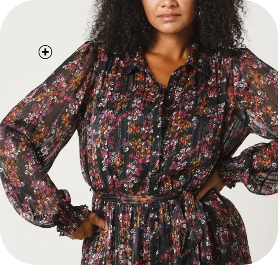 Robe chemisier longue voile jacquard imprimé floral, élégante et fluide pour femme ronde | Blancheporte
