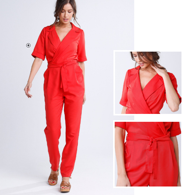 Combinaison ceinturée Combinaison femme cache-coeur ceinturée rouge pas cher | Blancheporte