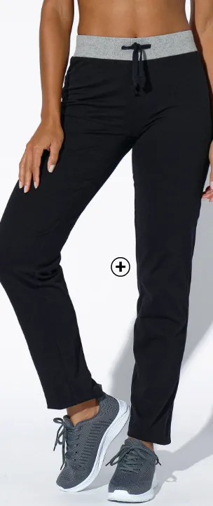 Joggingbroek in tricot van stretchkatoen, rechte pasvorm, zwart/grijs chiné - Blog Blancheporte