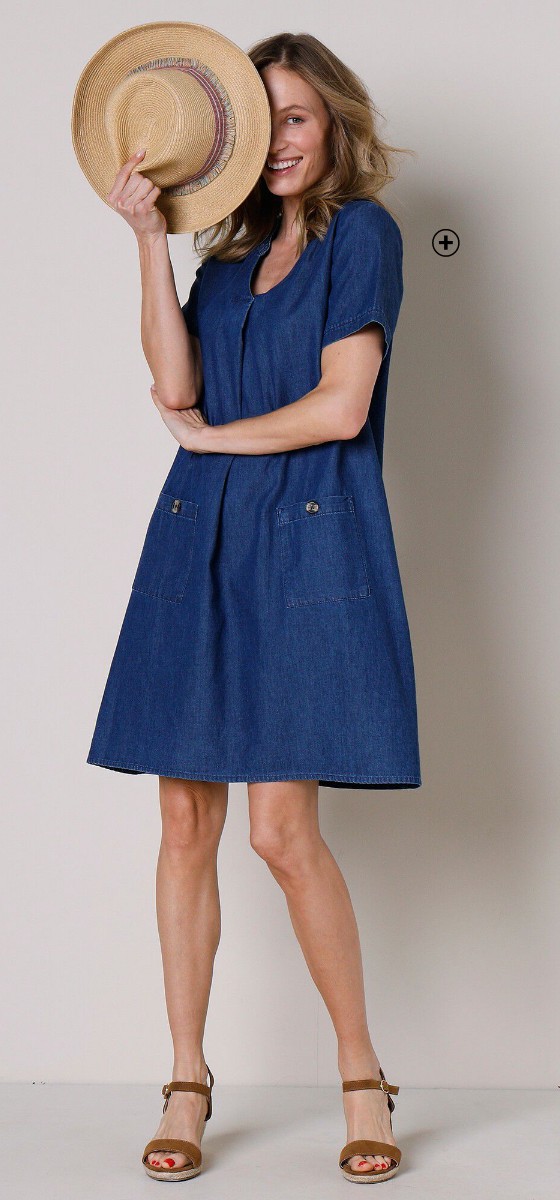 Robe courte femme évasée en jean bleu foncé pas cher | Blancheporte