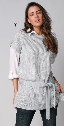 Pull tunique femme sans manches, maille anglaise toucher mohair gris chiné pas cher | Blancheporte