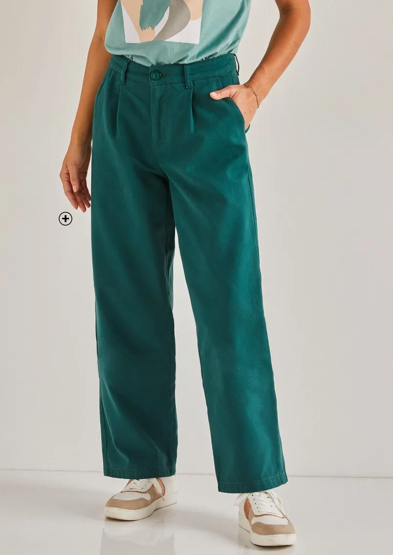 Pantalon droit large femme spécial petite taille vert pas cher | Blancheporte