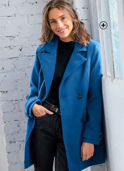 Manteau caban boutonné uni, un classique revisité pour les couleurs tendances automne hiver 2024 - Blancheporte