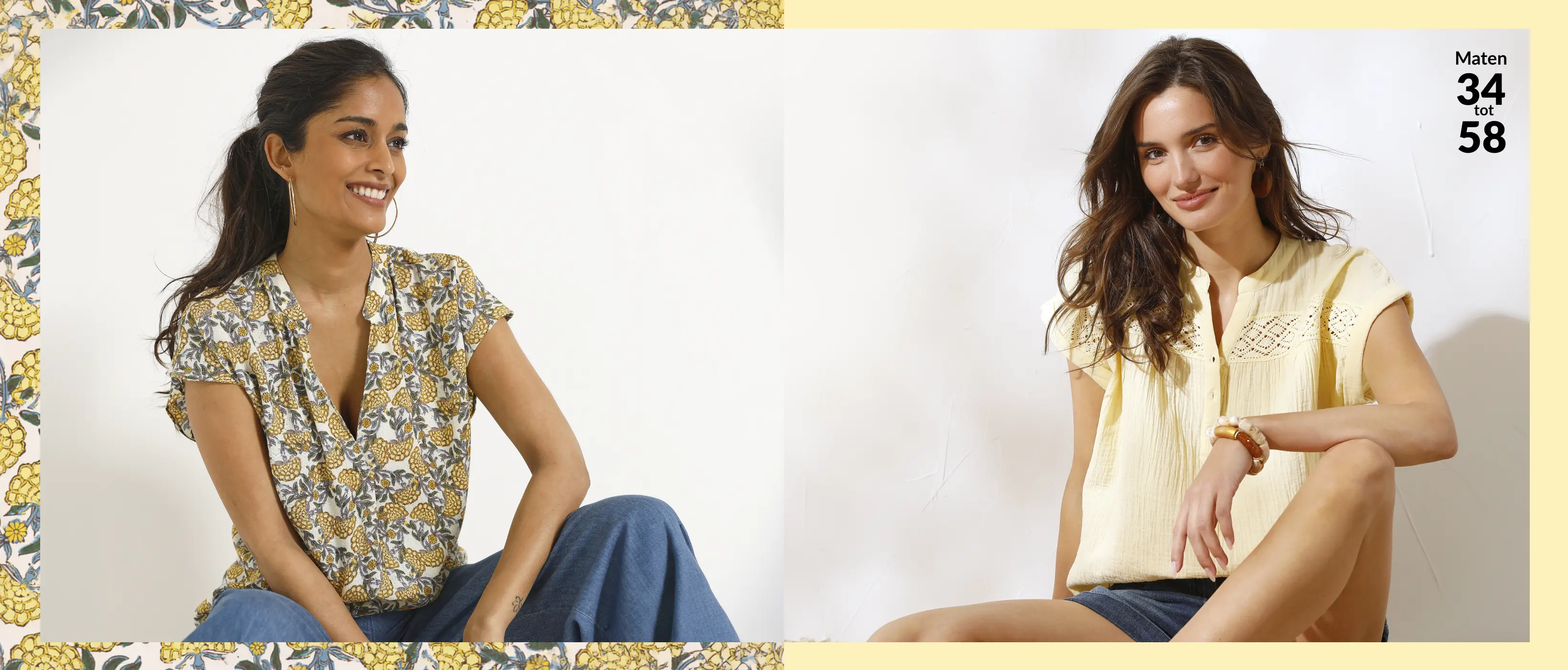 Geniet van een brede selectie effen tops of tops met print voor vrouwen van 34 tot 58!