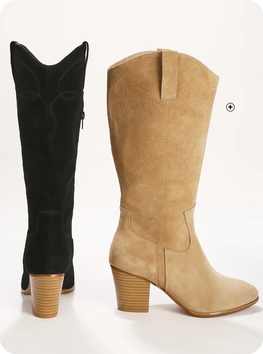 Bottes hautes santiags en cuir suédé, l’accessoire parfait pour styliser une robe midi | Blog Blancheporte