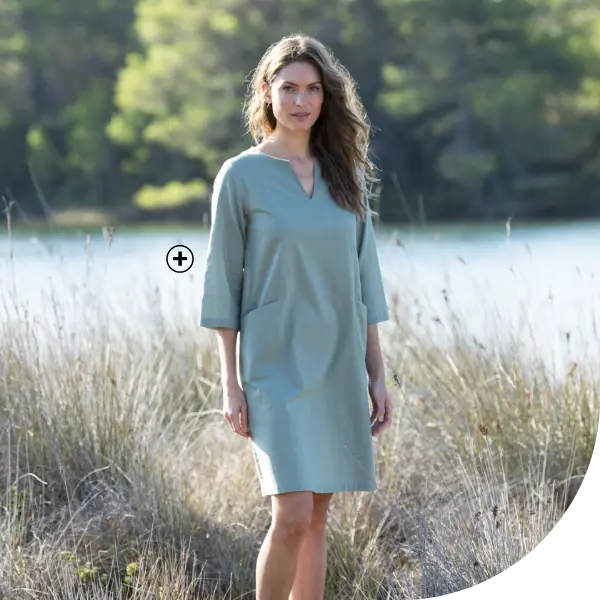 Robe forme housse unie en mélange coton-lin – Vert grisé | Blancheporte