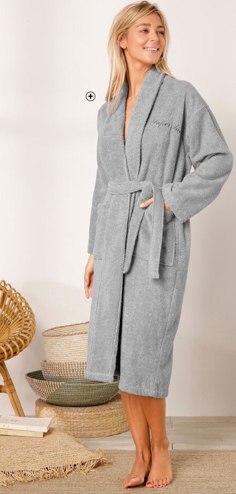 Peignoir de bain Colombine® personnalisable 100% coton gris pas cher | Blancheporte