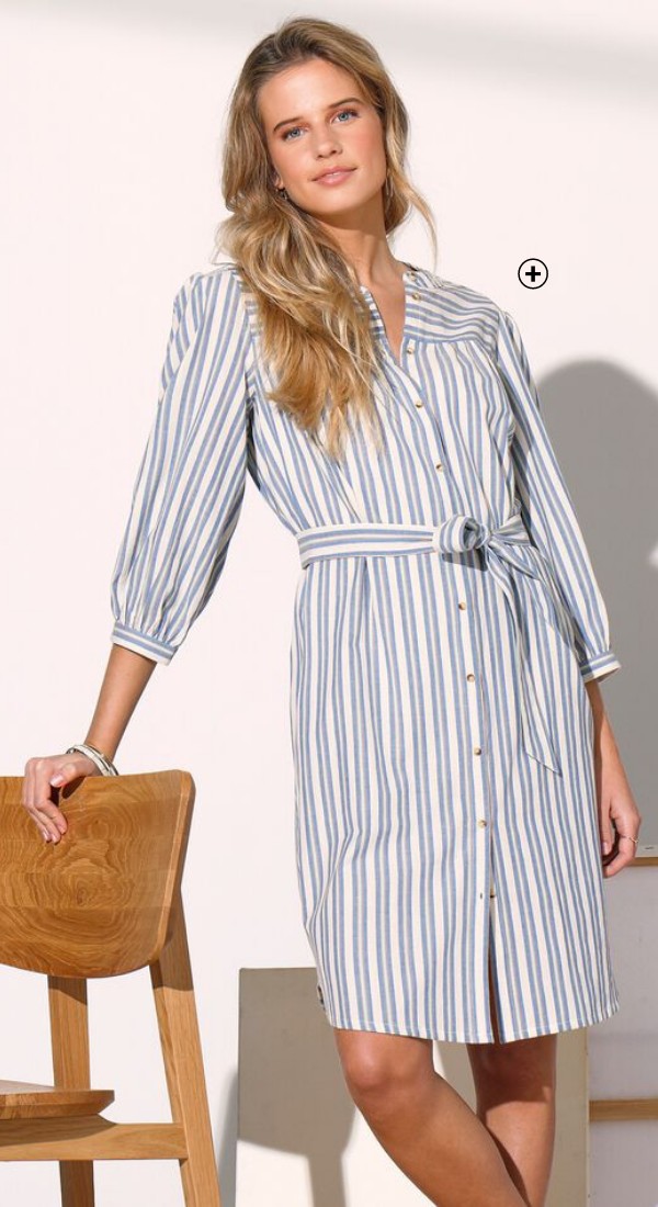 Robe rayée chemisier manches 3/4 Robe femme rayée chemisier col officier manches 3/4 pas cher | Blancheporte