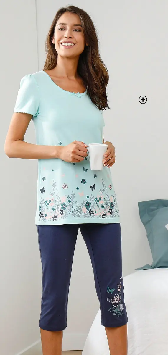 Tee-shirt de pyjama manches courtes avec base imprimée bucolique, coloris blanc | Blancheporte