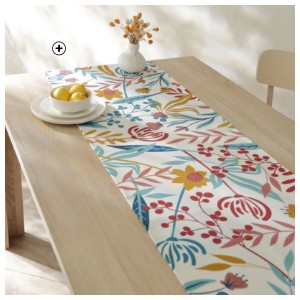 Witte 'Made in France' tafelloper met bloemenprint van 50 x 150 cm in biokatoen, goedkoop - Blancheporte