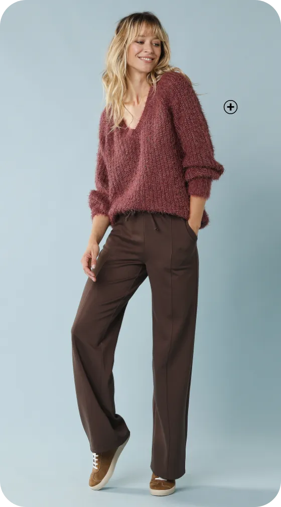 Losse V-hals trui in fantasie parelsteek, ruime en moderne pasvorm, perfect voor vollere vrouwen | Blancheporte