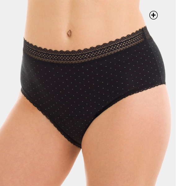 Culotte menstruelle taille haute en coton bio imprimé Culotte menstruelle femme taille haute en coton bio imprimé noir Athena® pas cher | Blancheporte