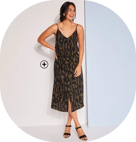 Jupe fluide boutonnée imprimée graphique en viscose – Kaki / Noir | Blancheporte