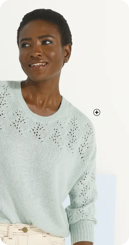 Trui met bloezende mouwen in blauw ajourtricot | Blancheporte