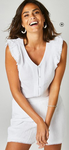 Blouse boutonnée femme Coeur au Sud sans manches en gaze de coton blanc pas cher |Blancheporte