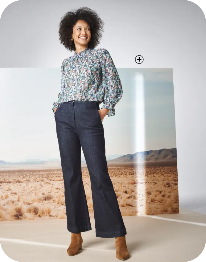 Blouse col victorien en voile léger à imprimé fleuri, tons chauds et féminins des couleurs automne hiver 2025 | Blancheporte