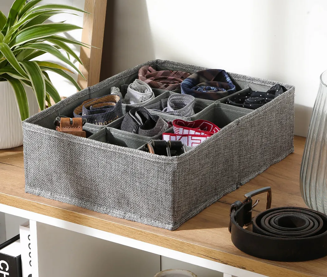 Organiseur de tiroir en tissu gris, 12 compartiments - Blog Blancheporte