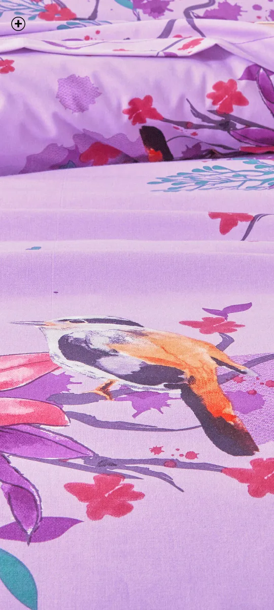 Linge de lit Birdy en coton imprimé oiseaux, parfait pour une chambre tendance maison printemps été 2025 | Blancheporte