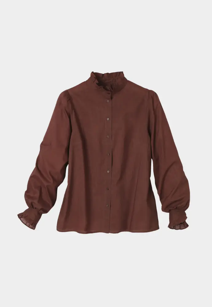 Chemise col officier volanté manches longues unie - Blancheporte.fr