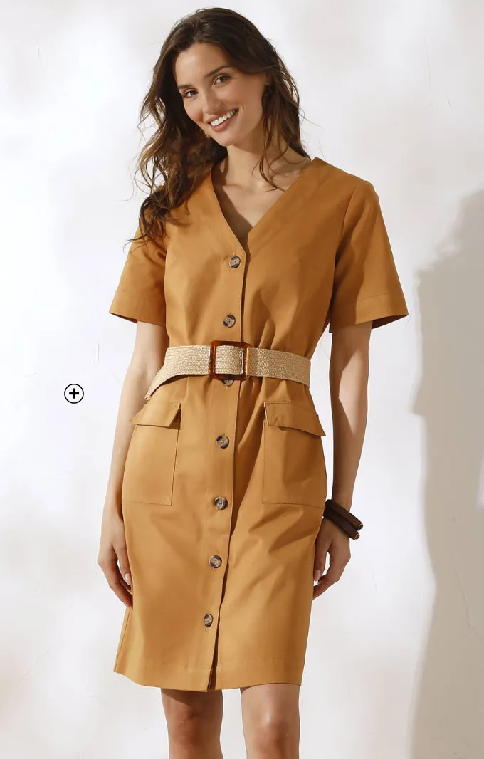 Korte jurk in safaristijl met knoopsluiting, casual chic met sneakers | Blancheporte