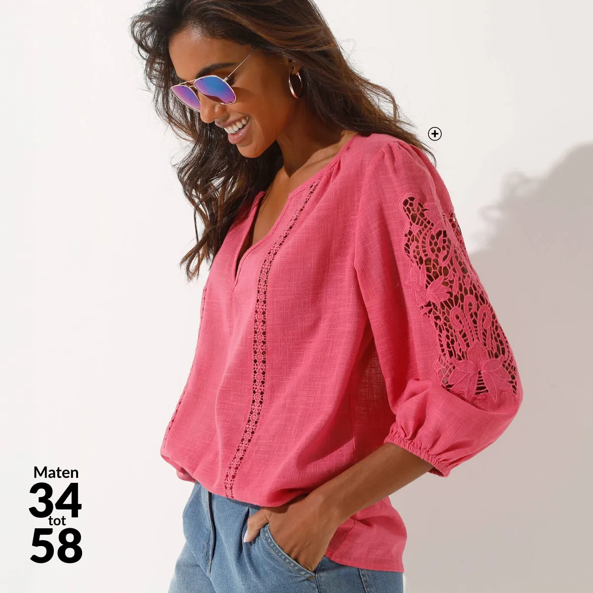 Effen blouse met macramédetails en geborduurde mouwen voor een elegante boho look - Blog Blancheporte