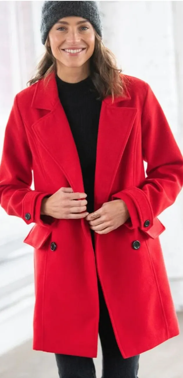 Manteau caban femme aspect drap de laine rouge pas cher | Blancheporte