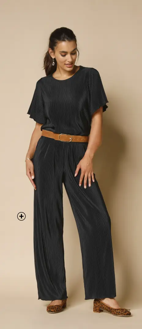 Pantalon large en maille plissée uni, alliant élégance et confort pour les femmes après 40 ans | Blancheporte