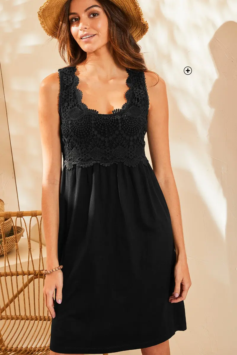 Robe d'été pour femme macramé noir pas cher | Blancheporte