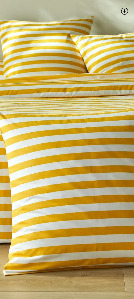 Linge de lit rayé en coton jaune pas cher | Blancheporte