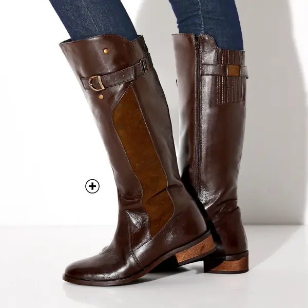 Bottes cavalières en cuir avec mollets réglables, idéales pour femmes avec mollets larges, marque Blancheporte