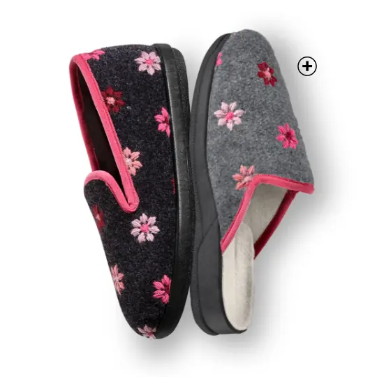 Charentaises geborduurd met bloemenmotieven, comfortabele en warme pantoffels voor de winter | Blancheporte