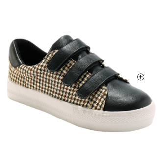 Geruite sneakers met scratchriempjes Sneakers voor dames met scratchriempjes en ruitmotief in zwart, goedkoop | Blancheporte