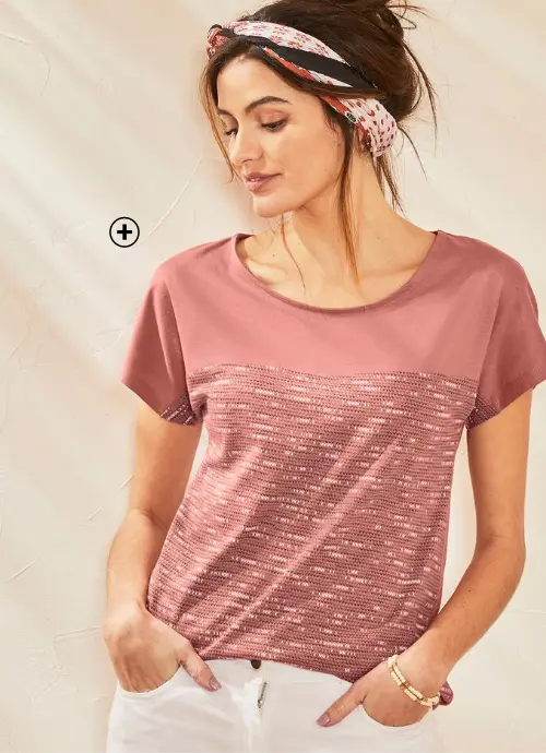 Bedrukt T-shirt met ronde hals | trendy stijl | Blancheporte