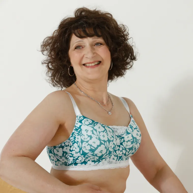 Soutien-gorge post-opératoire en coton stretch imprimé blanc et bleu sans armatures | Blancheporte