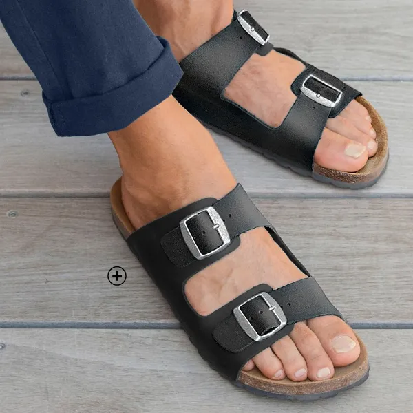Mules anatomiques en cuir avec boucles pour homme, confort et style à petits prix | Blancheporte