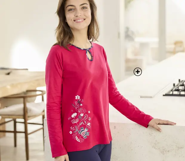 Tee-shirt de pyjama à manches longues, coloris noir pour un style élégant et confortable | Blancheporte