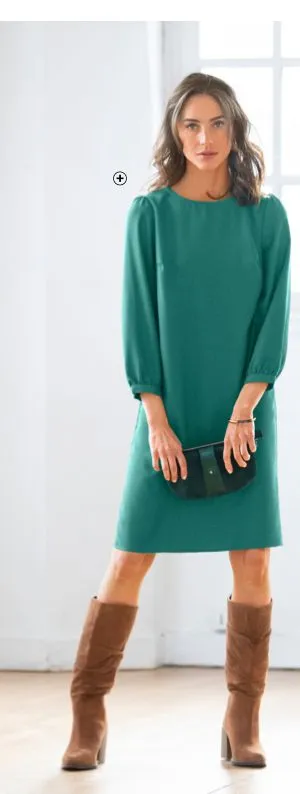 Rechte jurk voor dames met 7/8-mouwen in effen groen, goedkoop | Blancheporte