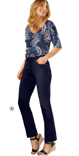 Pantalon droit femme Colors&Co taille haute effet denim bleu marine pas cher | Blancheporte