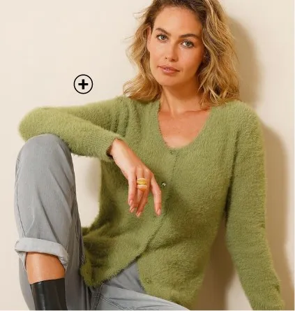 Cardigan femme à maille poilue vert pas cher | Blancheporte