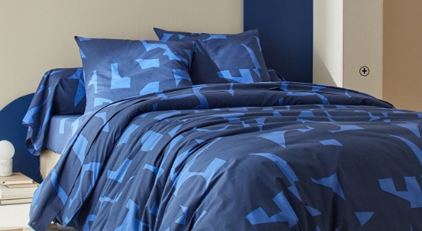 Blauw bedlinnen van 100% katoen met geometrische print, goedkoop | Blancheporte